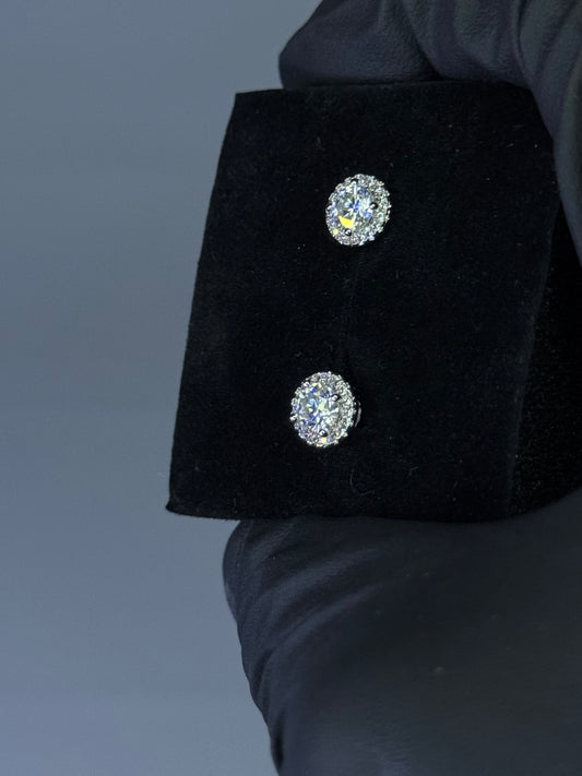 Gray&Co 2ct Pave Moissanite Stud Earrings – VVS1 D Color – GRA Certified – 925 Sterling Silver