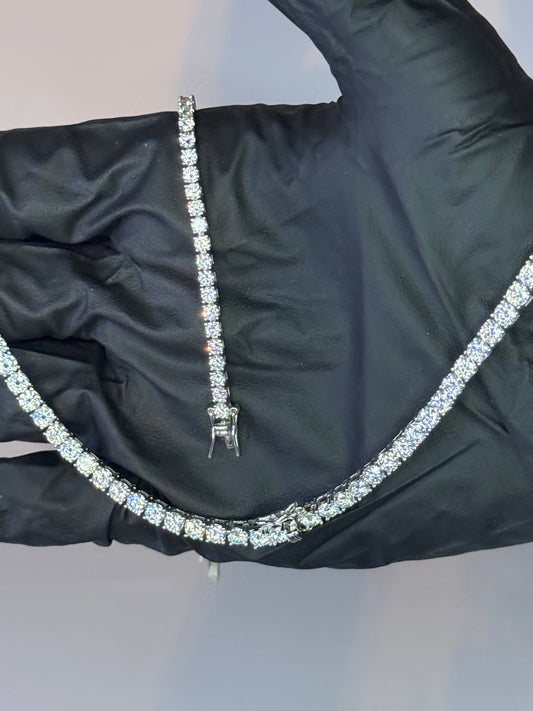 Gray&Co Moissanite Tennis Set – 4mm Tennis Chain & 3mm Tennis Bracelet – VVS1 D Color – 925 Sterling Silver