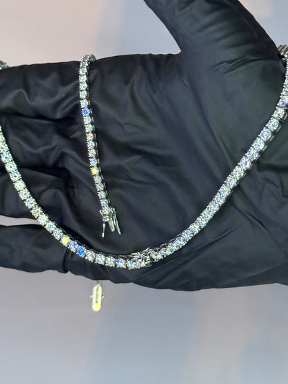 Gray&Co Moissanite Tennis Set – 4mm Tennis Chain & 3mm Tennis Bracelet – VVS1 D Color – 925 Sterling Silver