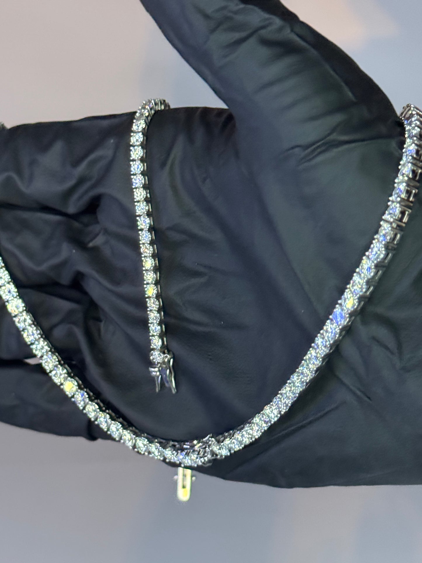 Gray&Co Moissanite Tennis Set – 4mm Tennis Chain & 3mm Tennis Bracelet – VVS1 D Color – 925 Sterling Silver